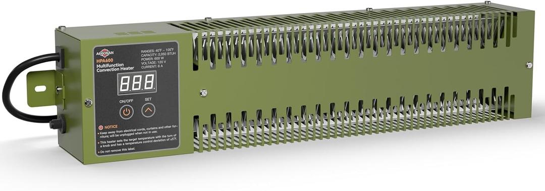 Utility Heater with Built-In Thermostat, 600W Electric Pump House Heater 120V, HPA600 Multifunction Convection Heater, Freeze Protection in Pump Houses, Utility Rooms, etc, Army Green