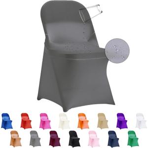 12 PCS Waterproof Stretch Spandex Folding Chair Covers, Dining Room Chair Slipcovers Protector for Wedding, Banquet, Party, Holidays, Celebration and DecorationGrey