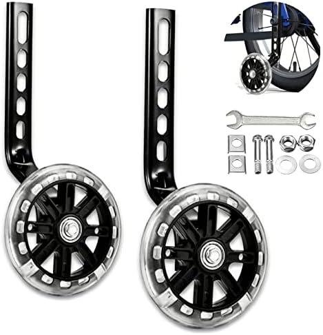 Training Wheels for Children's Bicycle Stabiliser Flash Mute Wheel Bicycle Stabiliser Mounted Kit for 12 14 16 18 20 Inch Bike, 1 Pair (Black)