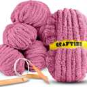 8 Rolls Muted Mauve Chenille Chunky Yarn for Crocheting - Extreme Jumbo Weight (27 yds, 8 oz Each Skein), Bulky Thick Crochet Knit Blanket Chunky Yarn for Hand Knitting with Giant Hook and Needles