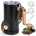 5-in-1 Electric Milk Frother and Steamer, Automatic Milk Foamer Hot Chocolate Maker with Wood Grain Handle, 11.8oz Milk Warmer and Heater for Latte, Cappuccino, Hot Cocoa Maker, Frother for Coffee
