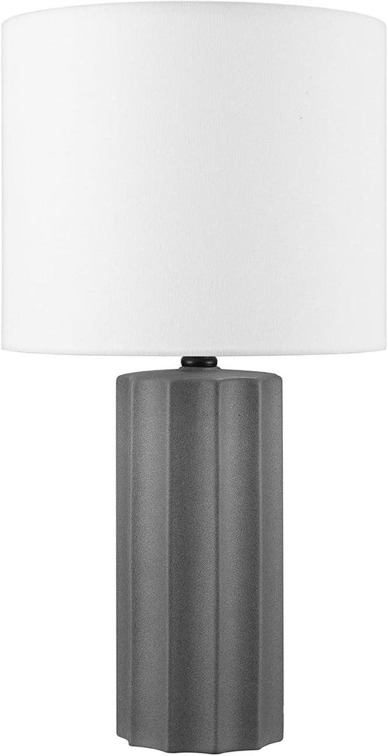 Globe Electric 61000061 20" Ribbed Ceramic Table Lamp, Dark Gray Concrete Finish, White Linen Shade, On/Off Rotary Switch on Socket, for Living Room, Bedroom, Office, Home Dcor