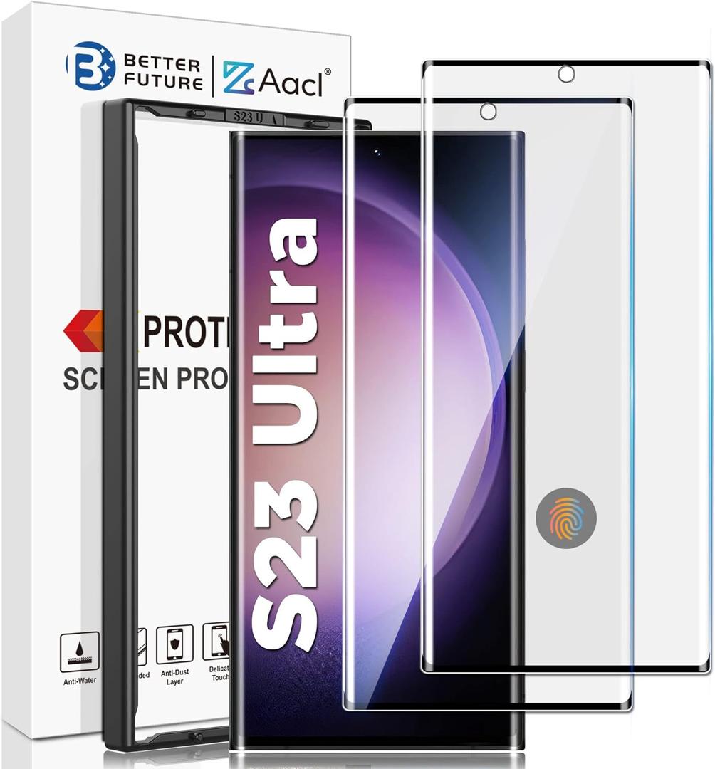 AACL for Samsung Galaxy S23 Ultra Screen Protector Tempered Glass, 3D Curved Glass for S23 Ultra 5G,6.8 Inch [Fingerprint Unlock][Anti-Scratch][Case Friendly][2 Pack]