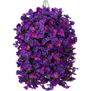 Artificial Bougainvillea Faux Flowers Plants Baskets for Outdoor Outside Decoration, 3PCS Fake Silk Flowers Long Trailing Vines UV Resistant Realistic for Front Door Porch Patio (Dark Purple Fuchisa)