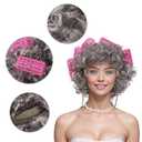 Fumwase Old Lady Costume Set Granny Wig with Hair Rollers Wig Cap Grandma Glasses Eyeglass Chain Pearl Necklace Grandma Granny Costume Wig Curly Accessories for Adults Halloween Costume (Gray)