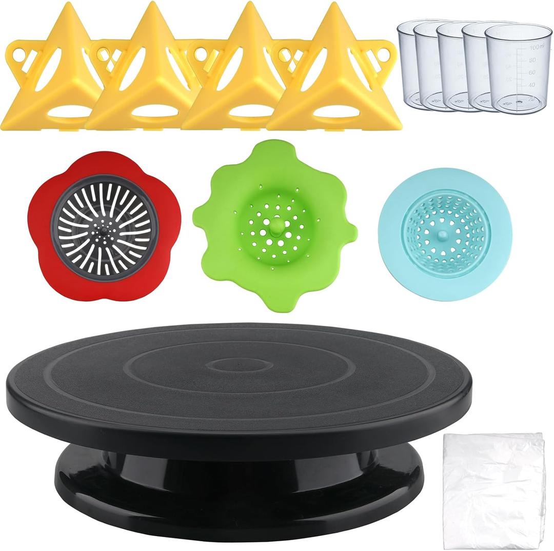 11Rotate Turntable Sculpting Wheel with Pour Painting Supplies Acrylic Pouring Strainers for DIY Art Pouring Acrylic Paint Kit