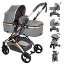 2 in 1 Baby Stroller Newborn Stroller Foldable Convertible Infant Stroller Pushchair Folding High Landscape Infant Carriage,Toddler Pushchair Gray Baby Stroller