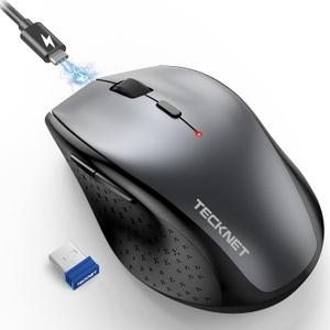TECKNET Wireless Mouse Rechargeable,Mouse for Laptop Computer,2.4G USB Computer Mice Wireless,6 Button 6400 DPI Ergonomic Silent Mice,Portable Cordless Travel Mice-Wide Compatibility (Grey)