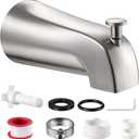 Universal Bathtub Tub Spout with Diverter, Fits 1/ 2" Slip-Fit Copper Pipe and 1/ 2" IPS & 3/ 4" IPS Thread Connections, Bathroom Tub Faucet Replacement with Adapters, PTFE Tape &Hex Wrench(Brushed Nickel)