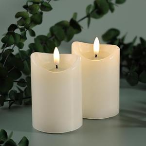 LumiPur Basics Flameless Flickering Wax Pillar LED Candles 2.75" x 4" (2 Pack, Linen White)