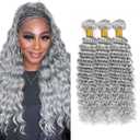 26 28 30 inch Silver Bundles Human Hair Grey Bundles Gray Deep Wave Bundle Silver Wet and Wavy Bundle