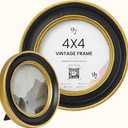 97 Decor Small Round Picture Frame 4x4, Elegant Vintage Frame 4 Inch For Tabletop And Wall Hanging, Black and Gold Circle Frames Antique Wall Decor For Home, Bedroom