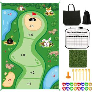 Golf Game Set, 47.2x70.8in Chipping Golf Game Mat Sticky Golf Mat Game Indoor Golf Game Washable Golf Game Practice Hitting Training Mat Mini Golf Set Golf Accessories for Home Office