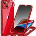 CENHUFO Privacy for iPhone 14 Plus Case, Full Body Phone Case with Built-in 9H Tempered Glass Privacy Screen Protector and Camera Lens Protector, Anti Peep Spy Shockproof Bumper Clear Cover - Red