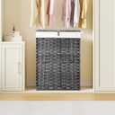 Greenstell Laundry Hamper with Lid, 90L Clothes Hamper with 2 Removable Liner Bags & 2 Mesh Laundry Bags, Handwoven Synthetic Rattan Laundry Basket for Clothes, Toys in Bathroom, Bedroom Grey