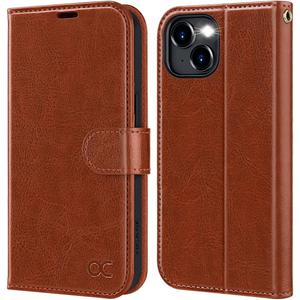 OCASE Compatible with iPhone 15 Plus Wallet Case, PU Leather Flip Folio Case with Card Holders RFID Blocking Kickstand [Shockproof TPU Inner Shell] Phone Cover 6.7 Inch 2023, Brown
