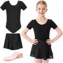 HiDance Ballet Leotards with Dance Skirt and Ballet Tights for Girls Toddler Dance Dress Outfit Combo (5-6 Years, 01-black)