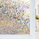 Haton Window Privacy Film, Stained Glass Rainbow Film Decorative Window Clings, Static Cling Sun Blocking Stickers Decals Coverings Tint for Home Heat Control, Non-Adhesive 17.5" x 78.7" (Clear)