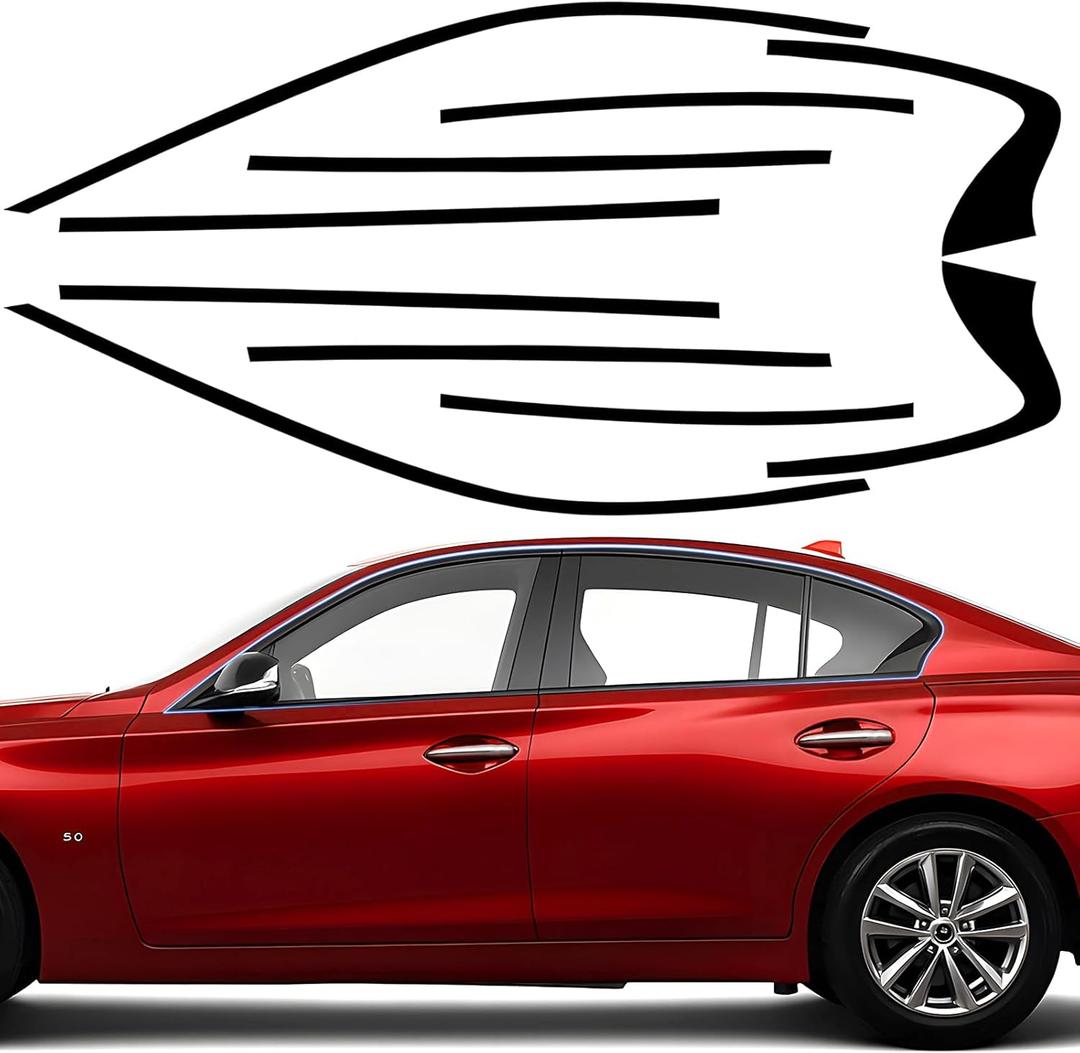 Chrome Delete Vinyl Wrap Kit fit for 2014-2021 Infiniti Q50 Q50S Accessories Side Window Trim with Gloss Black Blackout Film