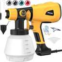 Paint Sprayer 1000W High Power Electric Spray Paint Gun with Adjustable Spray Width Knob 4 Nozzles and 3 Patterns Easy to Clean for Furniture Home Interior House Painting Yellow