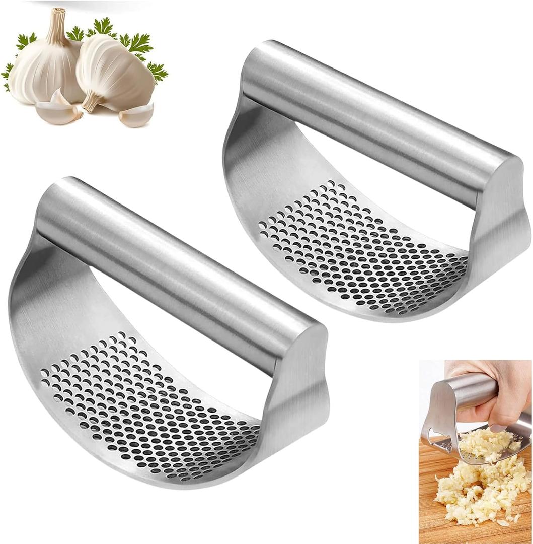 2PCS Stainless Steel Garlic Presser, 2024 New Sainless Steel Manual Garlic Presser Crusher Garlic, Garlic Chopper, for Smash Garlic Kitchen Tools Stainless Steel Garlic Crusher