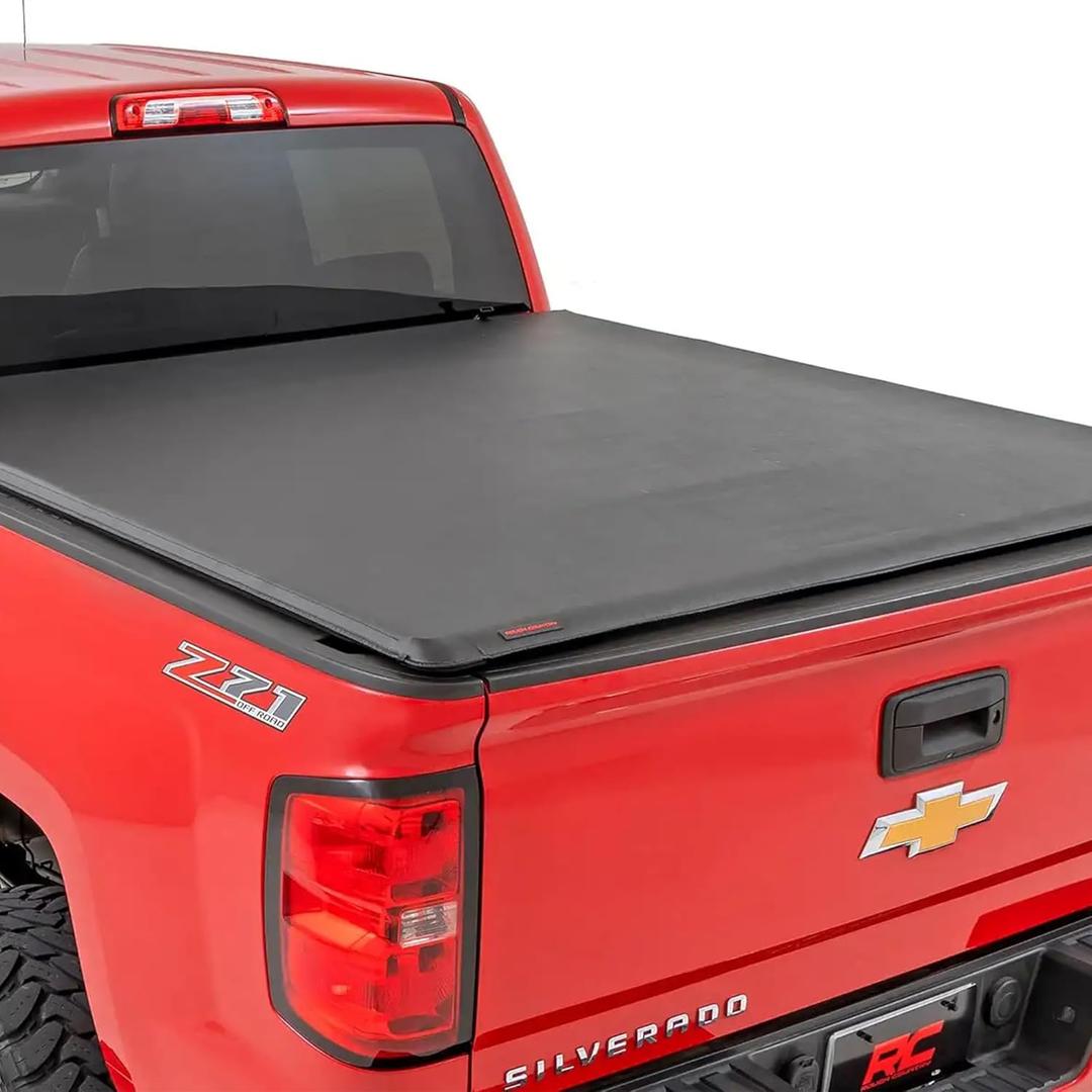 Rough Country Soft Roll-Up Truck Bed Cover for Chevy Silverado & GMC Sierra 1500/2500/3500 (2014-2018) - Fits 6'7 (78.8-78.9") Bed, Soft Roll-Up Tonneau Cover