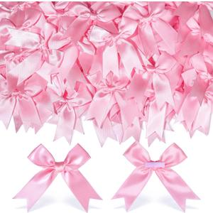 YGDZ Pink Bows, Satin Self Adhesive Pink Ribbon Bows for Crafts, Baby Pink Bow with Double-Sided Tape, Small Bows for Gift Wrapping, Wedding Decor, Party Favors