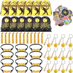 Jenaai 148 Pcs Softball Party Favors Include Drawstring Bags Charm Bracelets Keychain Hair Ties and Stickers, Softball Theme Gifts Party Favors for Women Birthday(Classic)