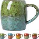 Handmade 22oz Ceramic Coffee Mug, Ergonomic Large Handle, Ideal Gift for Coffee Lovers, Microwave & Dishwasher Safe (Minute-Green&Blue)