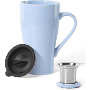 Tea Cup with Infuser and Lid, 18oz Large Steeper Mug, Ceramic Tea Infuser Mug with Silicone Lid, Teacup for Home, Office, Dishwasher & Microwave Safe (Lilac)
