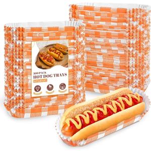 Ocmoiy 300 Pcs Paper Hot Dog Trays Disposable for Party and BBQ, Food Serving Hot Dog Holders Hotdog Boats 6 Inch Small Fluted Paper Food Trays
