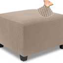 NeColorLife Stretch Ottoman Cover Square Oversized Soft Knitted Jacquard Thick Covers for Large Square Ottoman Storage Stool Furniture Protector Khaki X-Large