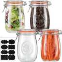 32oz Wide Mouth Glass Jars 4 Pack with Airtight Hinged Lids, Large Clear Kitchen Canisters with Measurement Marks & Decorative Fruit Design for Flour, Coffee, Beans, and Canning (4pack-32oz)