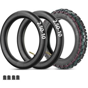 RUTU 2.50-10 Knobby Tyre 2.50-10" Front or Rear Tire with 2 TR87 Bent Valve Inner Tube Replacement for Dirt Bike Mini Road Bike & Off-Road Kids' Motorcycle XR50 CRF50 PW50 SDG107 DRZ70 JR50 50SX SX500 (2.5-10" Tire + Bent Valve inner tube)