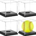 Hooqict 4 Pack Arcylic Softball Display Case Clear Softball Holder UV Protected Stand Championship Display Case Memorabilia Square Box for Golf Tennis Game Ball Baseball