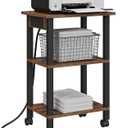 TUTOTAK 3 Tier Printer Stand, Rolling Printer Cart with Power Outlets and USB Ports, Mobile Printer Table with Wheels, for Under Desk, Office, Home,Brown PS02BB001