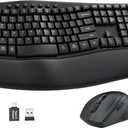 Ergonomic Wireless Keyboard and Mouse Combo, 30dB Quiet Full Size Keyboard Set with Wave Keys & Soft Palm Rest, Dual-System Switch for Windows/Mac, Ideal for Business Teams Home Office, Sablute (Black)