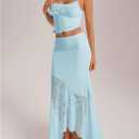 Milumia Women's 2 Piece Outfits Ruffle Trim Cami Crop Top and Low Rise Maxi Skirt Set (Blue, S)