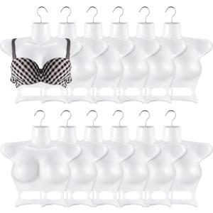 Suzile 12 Pcs Hanging Mannequin Torso Female Mannequin Hanger Women Body Torso Dress Form Plastic Hollow Back Upper Women Clothes Showing Rack for Retail and Shop, White
