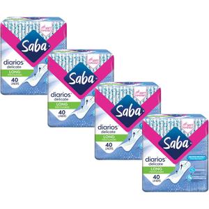 SABA Diarios Long Delicate Pantiliners, Unscented, Breathable & Comfortable for Everyday Freshness, 4-Pack of 40 Pads (160 Count)