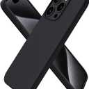 ORNARTO Compatible with iPhone 15 Pro Case 6.1", Liquid Silicone 3 Layers Full Covered Soft Gel Rubber Cover, Shockproof Protective Slim Phone Case with Anti-Scratch Microfiber Lining-Chalk, Black