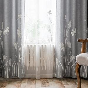 Melodieux Wheat Embroidery Sheer Curtain for Living Room Bedroom, Farmhouse Style Rod Pocket Voile Drape, White Wheat/White Sheer, 52 by 96 Inch (1 Panel)