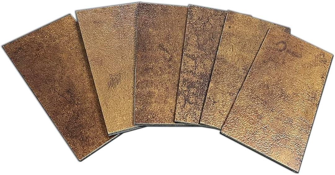 WEIMEISC 88-Piece Peel and Stick Backsplash Tile, PVC Aluminum Brushed Metal Silver Self Adhesive Tile for Kitchen, Bathroom,Laundry Room, Stair Riser Decal (Copper+Relief)