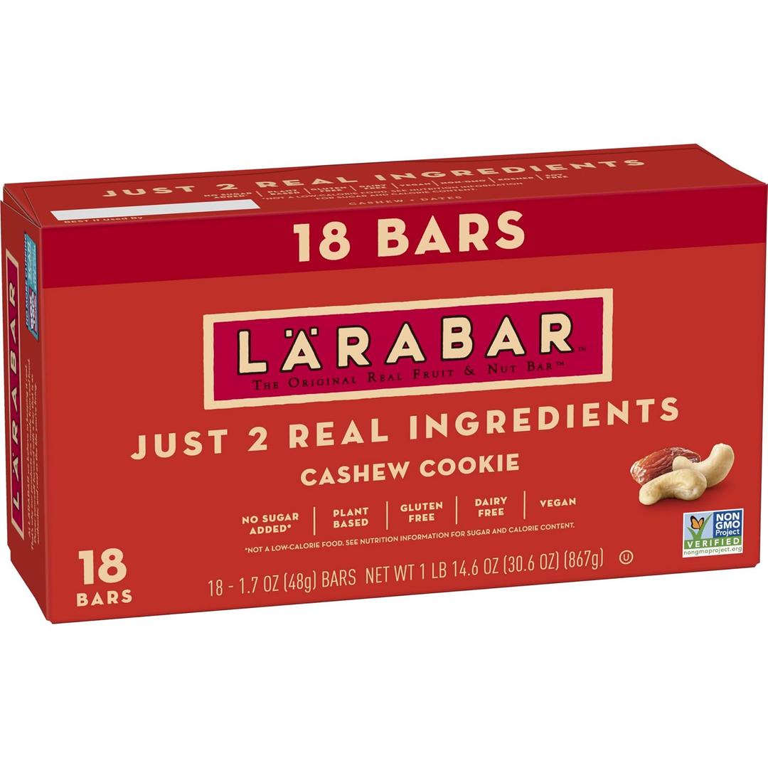 Larabar Cashew Cookie, Fruit and Nut Bars, Gluten Free and Vegan, 30.6 oz, 18 Ct (EXP 02/11/27)