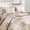 Mybedsoul Beige Boho Quilt Set Cal King Size, 3 Pieces Plaid Floral Bedspread Set Patchwork Reversible Bedding Set Microfiber Bedding Bedspread Coverlet Set for All Season 106''x96''