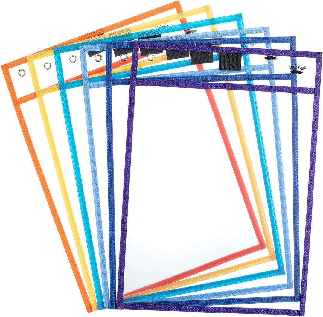 Mr. Pen- Dry Erase Pocket Sleeves, 10"x14", 6 pcs, Colorful, Plastic Sleeves for Paper 8.5x11, Dry Erase Sheet Protectors (Winter)