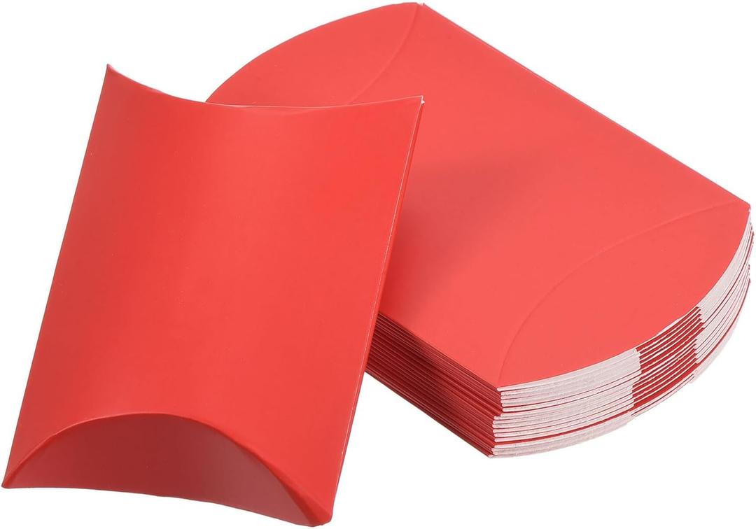 PATIKIL Pillow Boxes, 100 Pcs Wedding Gift Boxes Paper Box 3.5x2.6 Inch for Gift Wrap Wedding Parties, Red