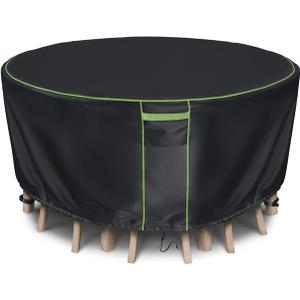 Round Patio Table Cover for Outdoor Table Chairs Set,600D Outdoor Furniture Cover Waterproof,Tear Resistance and Anti-UV,48" Dia x 28" H,Black