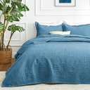 Love's cabin Quilts for Queen Bed Misty Blue Bedspreads Bedding Set - Lightweight Bedspread Comforter - Coin Pattern Bedding Coverlet for All Season - 3 Pieces (1 Quilt, 2 Pillow Shams)