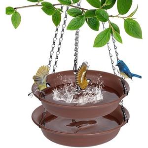 VUWEZ Hanging Bird Bath, Hanging Bird Water Feeder for Outdoors, Feeder Bowl, 2 Pack Birdbath Tray Accessories for Outside, Plastic Birdbaths Tray for Garden Patio Decoration (10", Chocolate)